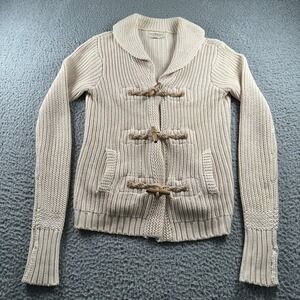 Denim & Supply Sweater Cardigan Chunky Knit Women's Cream‎ Small Cotton Toggle